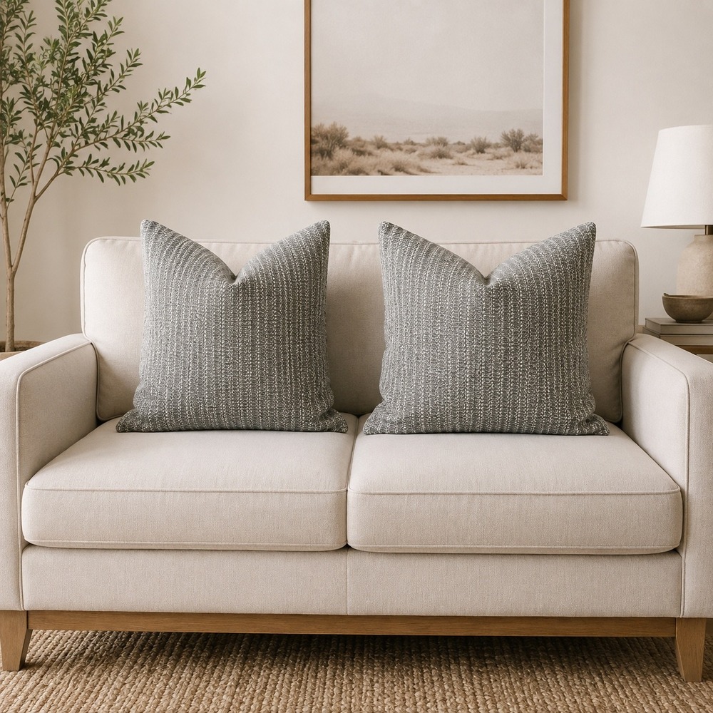 Crate & Barrel 23x23 Liano Pillow Covers Grey Textured Ribbed Set of 2 Home